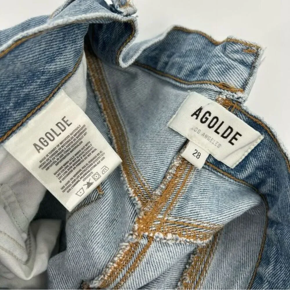 Agolde Criss Cross Straight Jeans Light Blue 28 Raw‎ Hem